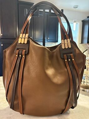 Louis Cardy Women's Brown Faux Leather Tote Handbag Elegant Shoulder Bag